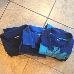 Old Navy Men's Polo Shirt - Navy and Black Stripes Teal Stripes. Solid Navy Blue